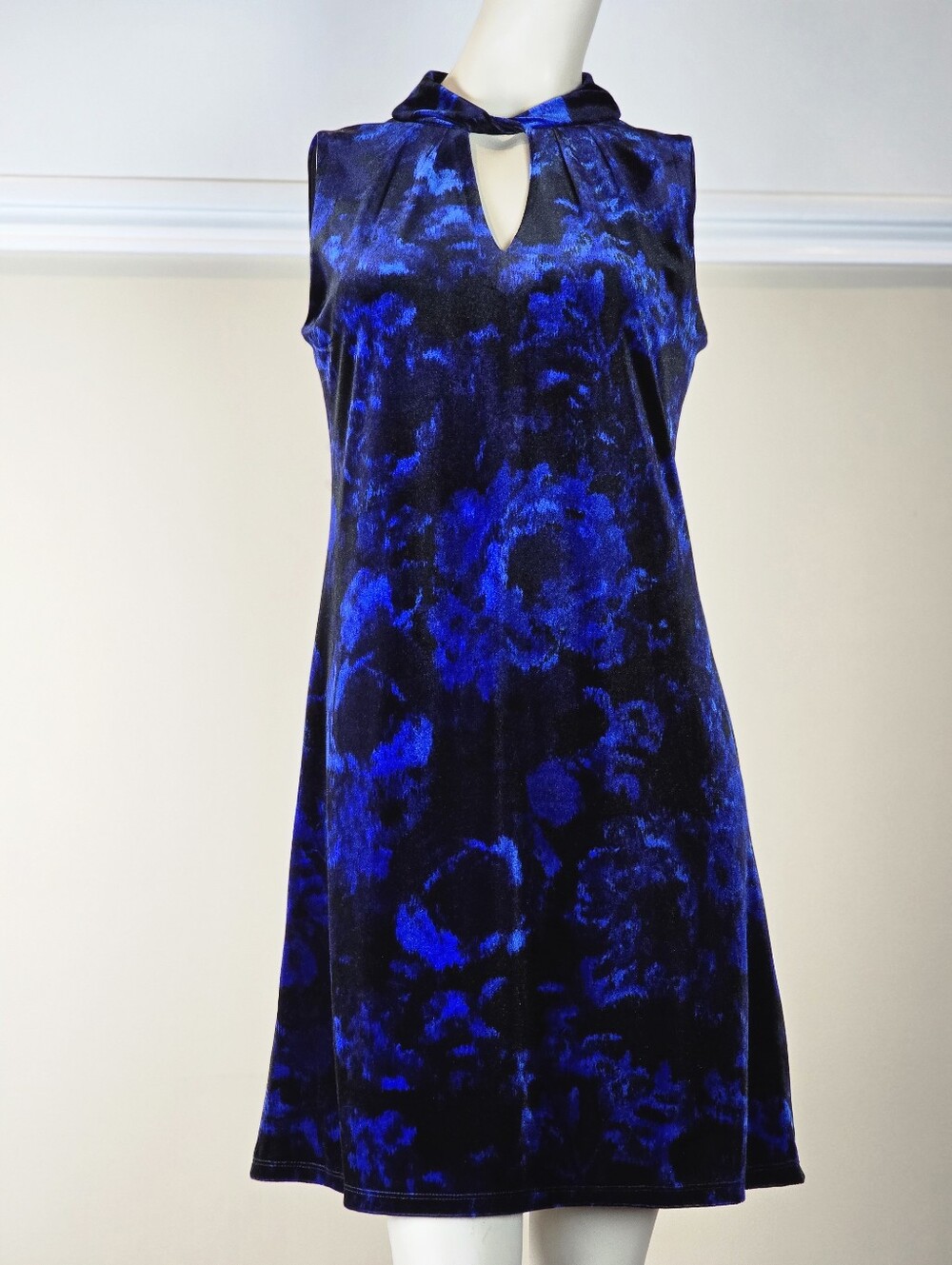Laura Velvet Floral Keyhole Dress - Blue & Black Whimsigoth Holiday Cocktail